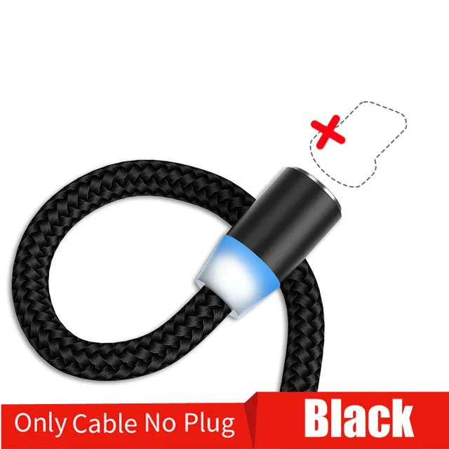 Black only cable 1 м светодиодный магнитный кабель type C Micro USB Магнитный зарядный кабель для Apple iPhone X Xs Max XR 8 samsung S10 S9 Android телефонный шнур - Цвет: Black only cable
