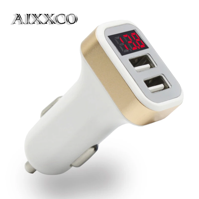 AIXXCO USB Автомобильное зарядное устройство 5 В 2.1A с светодиодный дисплей универсальное двойное usb Автомобильное зарядное устройство для Xiaomi samsung S8 iPhone X 8 Plus планшет