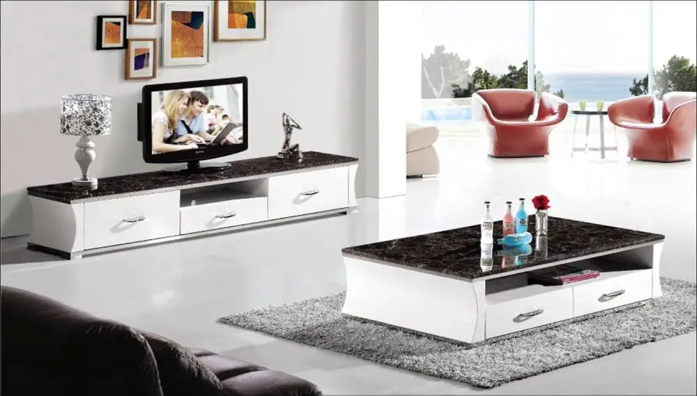 Modern Marble and Wood Furniture Set for living room Coffee Table TV Cabinet 2 Piece home Smart YQ119 |