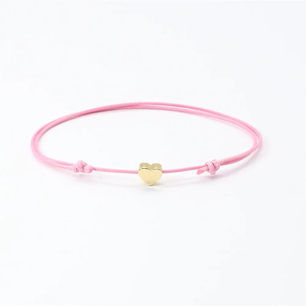 2019 Lucky Make A Wish Couple Femme Cute Love Женский браслет Веревка сердце золотистого цвета Шарм
