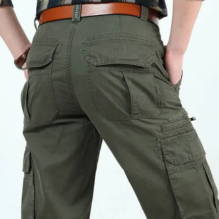 

ICPANS Trouser Men Khaki Cargo Pants Military Style Tactical Loose Fit Pocket Green Black Casual Pants Men Plus Size 42 44 46