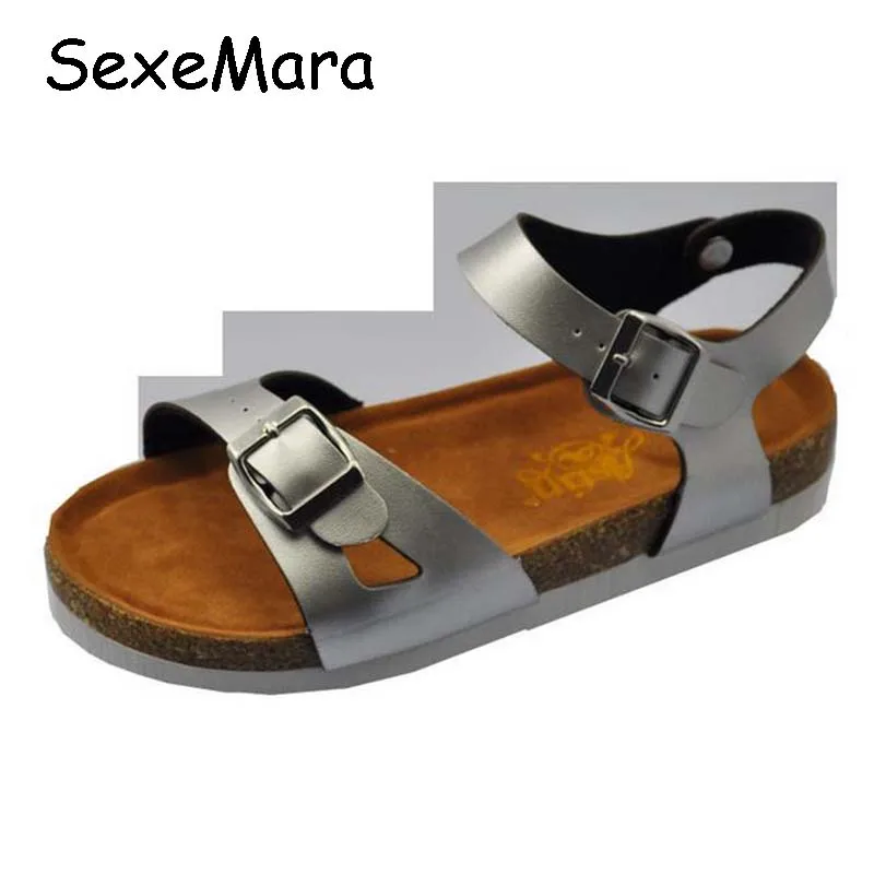 Лето Женская Обувь Плоским Пробковые Сандалии Удобные Твердые Пряжки Женский