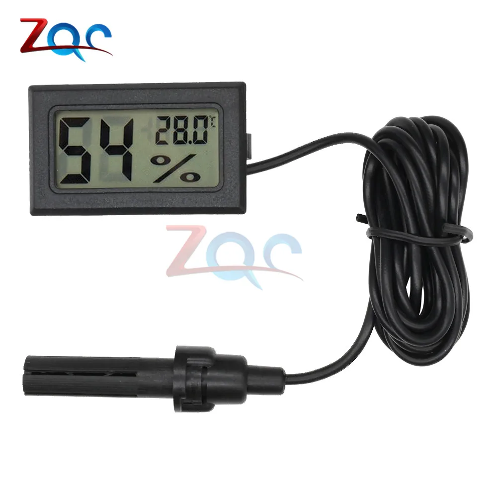 Black With Cable Круглый Мини ЖК-цифровой термометр гигрометр Температура Крытый удобный датчик температуры измеритель влажности измерительные приборы - Цвет: Black With Cable
