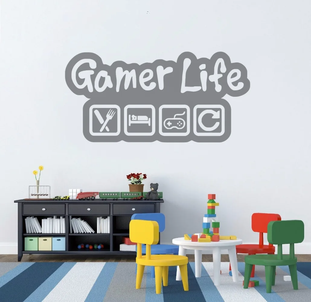 Геймер жизнь наклейки на стену видео игровой контроллер Наклейка Eat Sleep Game