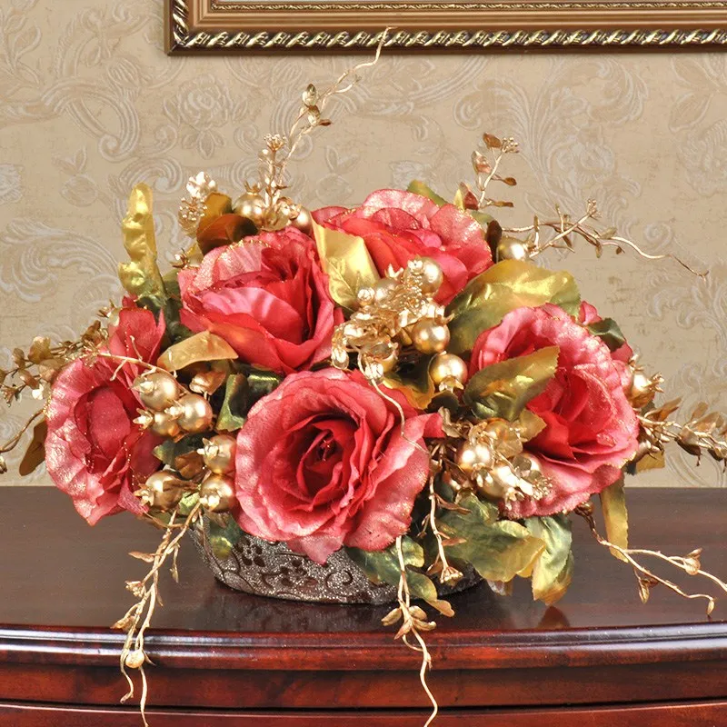 1 комплект искусственный цветок роза букет Европейский шар круглая Золотая