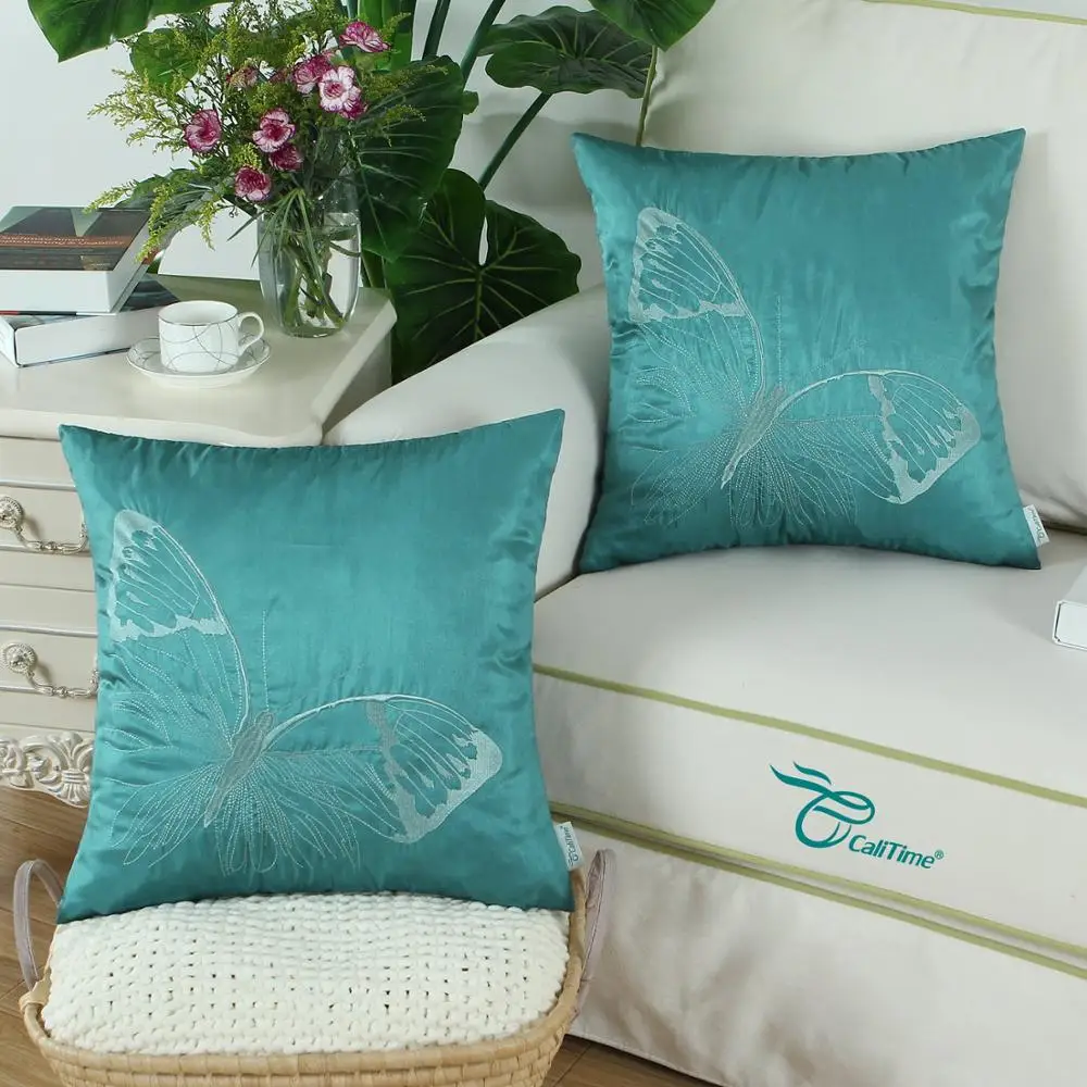 2PCS CaliTime Super Soft Comfortable Cushion Cover Pillows Shell Big Butterfly Embroidered Home Sofa Couch Decor 18''X18'' | Дом