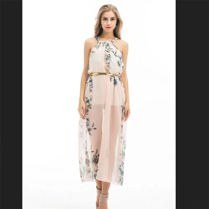 Женское длинное платье без рукавов повседневное праздничное с цветочным принтом