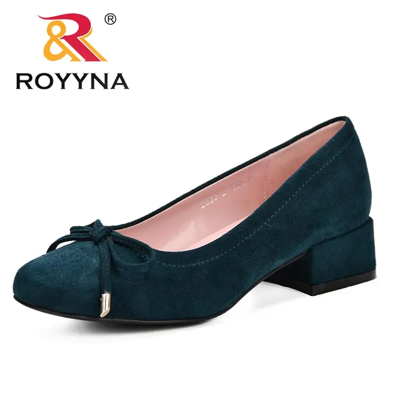ROYYNA/ г.; обувь на высоком каблуке; женские туфли-лодочки; тонкие женские модельные туфли из флока; женские туфли-лодочки на толстом каблуке с круглым носком на квадратном каблуке; удобные - Цвет: GREEN