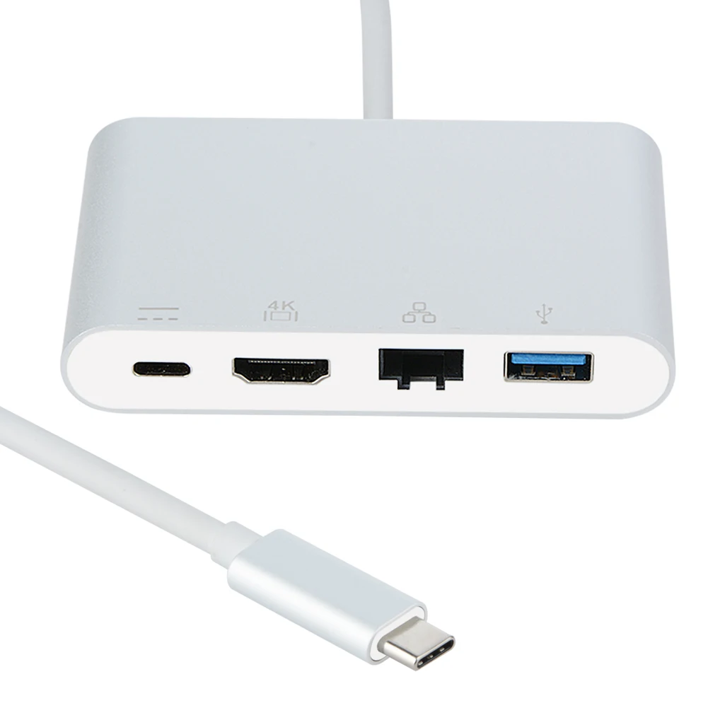 Адаптер 4 в 1 Type C USB 3 на концентратор 4K UHD + гигабитный Ethernet(RJ45)+ 0 адаптер конвертер