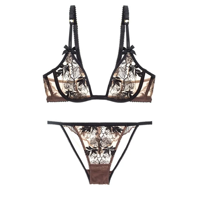 Bra Panties TERMEZY женское нижнее белье комплект пикантного женского белья бюстгальтер короткие наборы пуш-ап прозрачное кружево Вышивка без подкладки тонкое нижнее белье porno - Цвет: Bra Panties