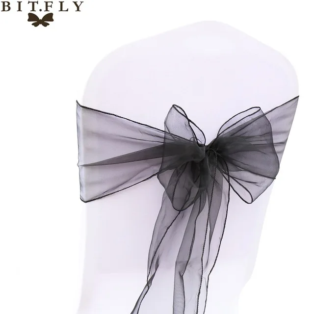 Black BIT. FLY, 200 шт./лот, органза, прозрачная ткань, высокое качество, пояс для стула, бант для свадьбы, банкета, события, украшение стула, принадлежности - Цвет: Black