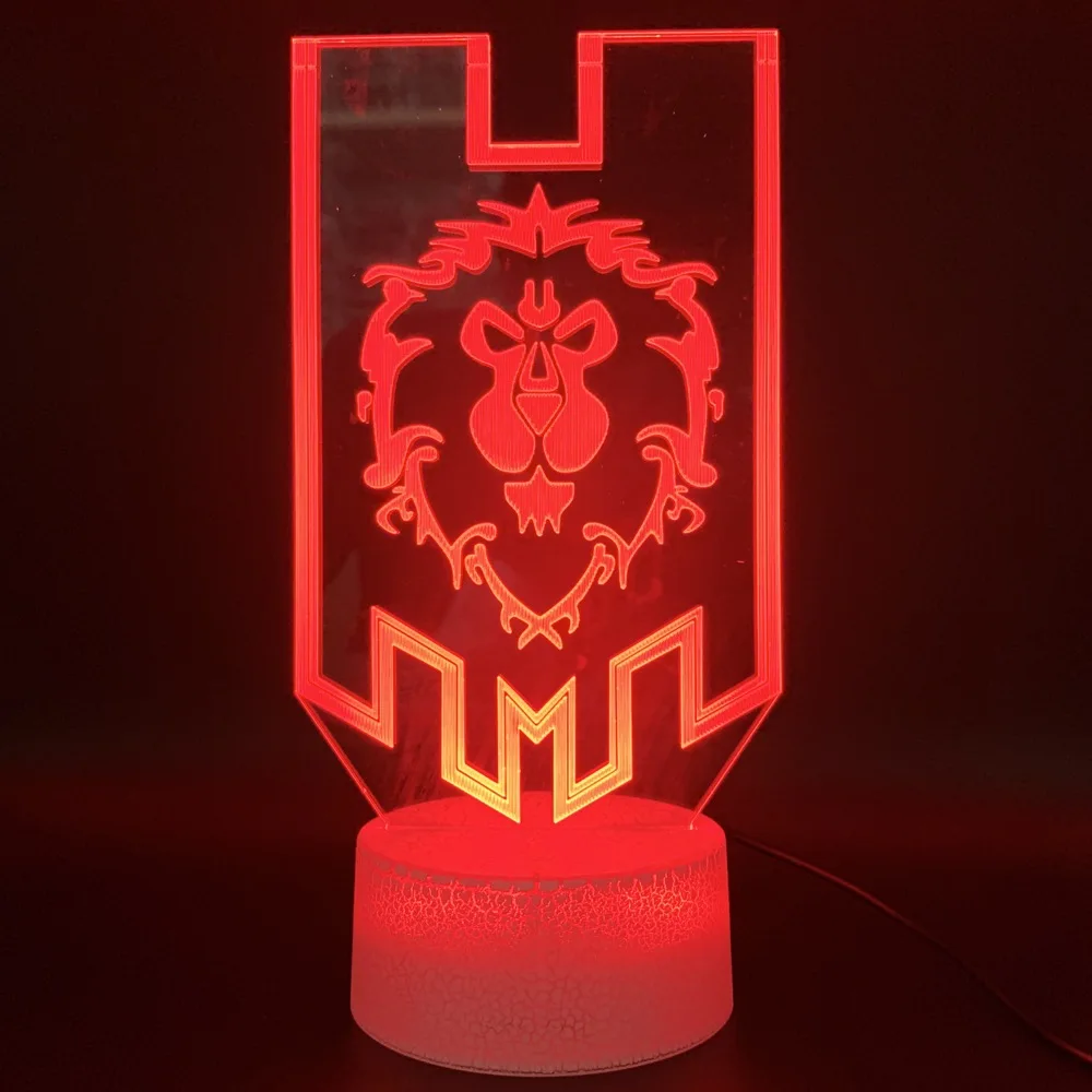 3d оптический светодиодный Ночной светильник, лампа для игры World of Warcraft, флаг льва, декоративная лампа для офисной комнаты, подарок на день рождения для детской спальни