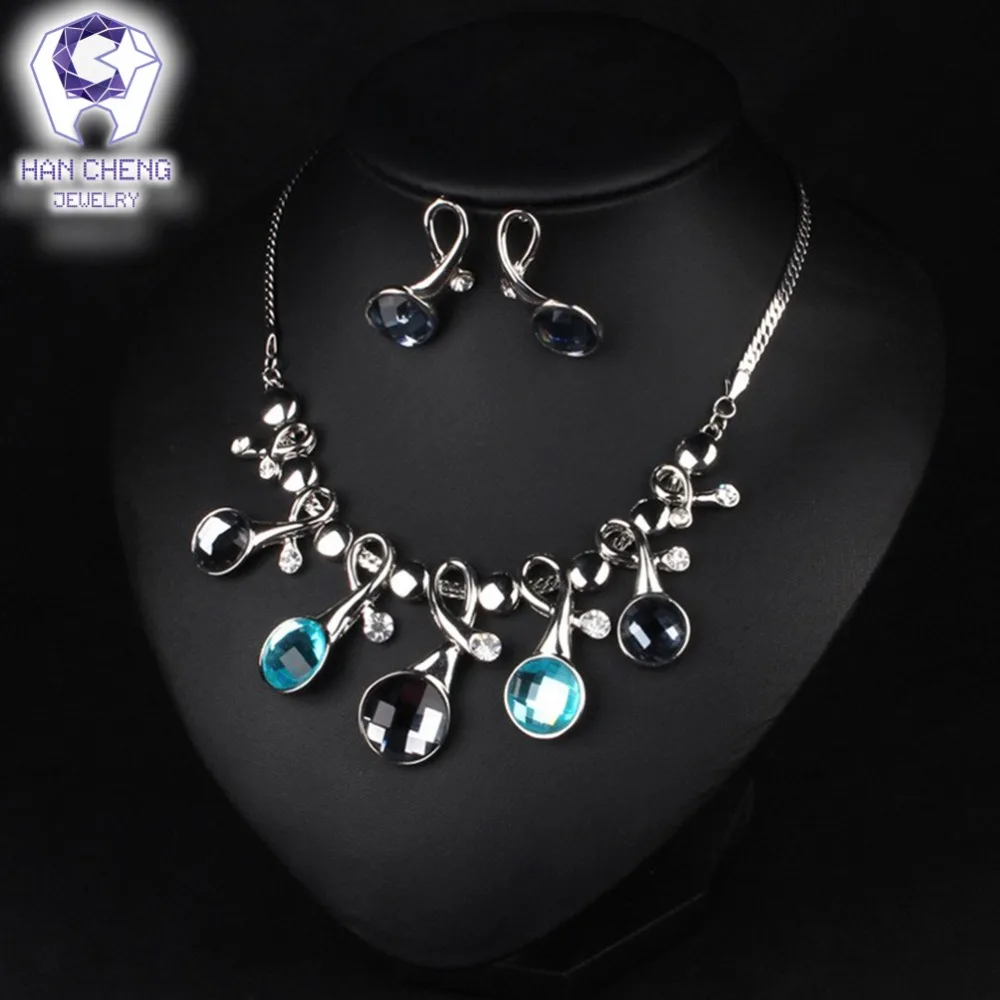 HanCheng женское ожерелье со стразами в комплекте серьги с кристаллами | Украшения и
