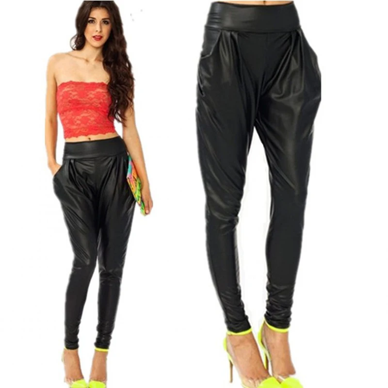 Свободные женские штаны шаровары из искусственной кожи новинка 2018 Модные