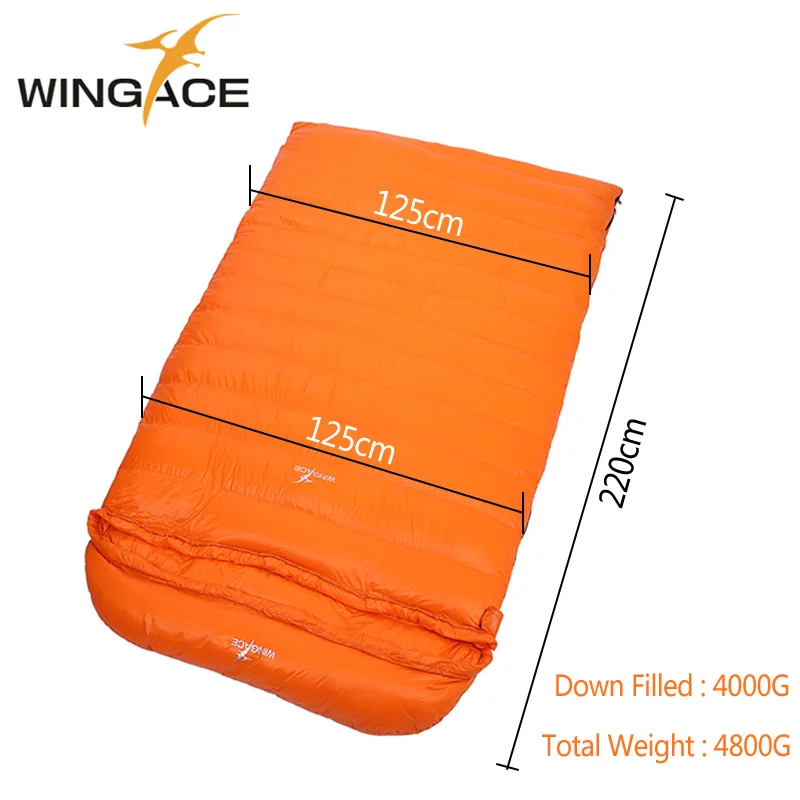 WINGACE заполнить 1000 г 2000 3000 г 4000 5000 г утка вниз конверт спальный мешок для кемпинга на открытом воздухе Пеший Туризм взрослых двойной спальные мешки - Цвет: Orange 4000G