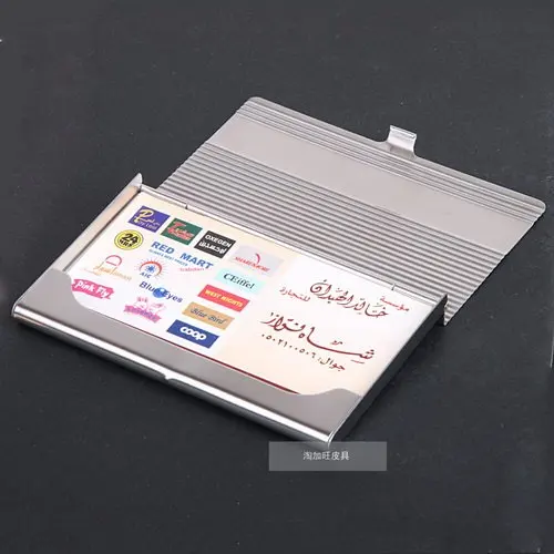 EASTNIGHTS whole sale10pcs/lot OEM make your logo line pattern metal Name Card Case Business Holder Promotion item NMS009 | Багаж и сумки