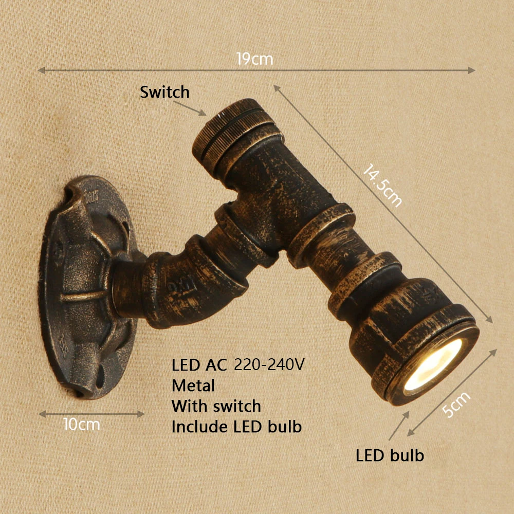 LED паровой панк Лофт промышленный Железный ржавчина водопровод Ретро Настенные