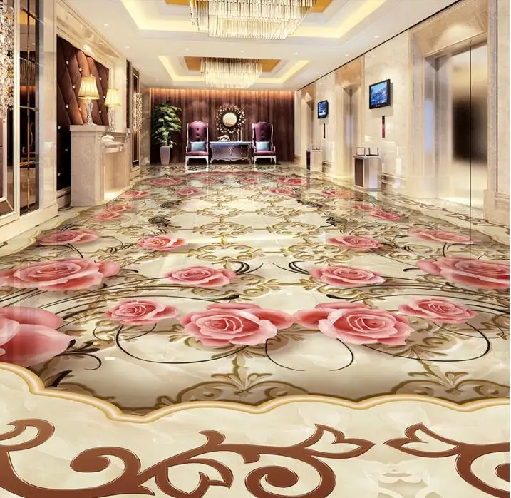 European jade stone pattern HD 3d flooring rose wallpaper self adhesive waterproof PVC floor painting | Обустройство дома