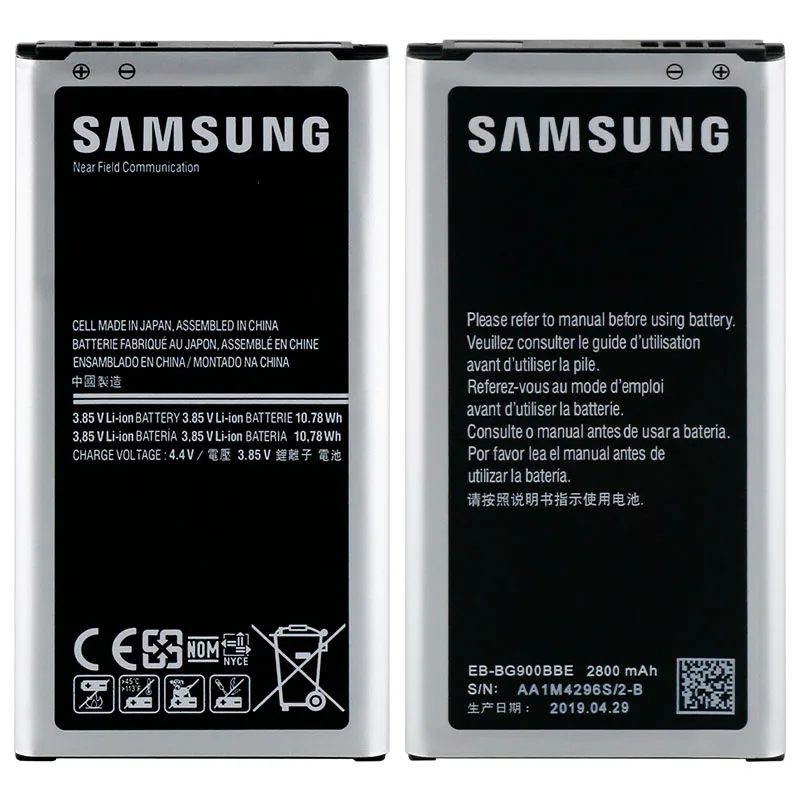 Оригинальный samsung S5 Батарея для Galaxy G900 G900S G900I G900F G900H i9600 G870 G870A EB-BG900BBE EB-BG900BBC 2800 мАч с