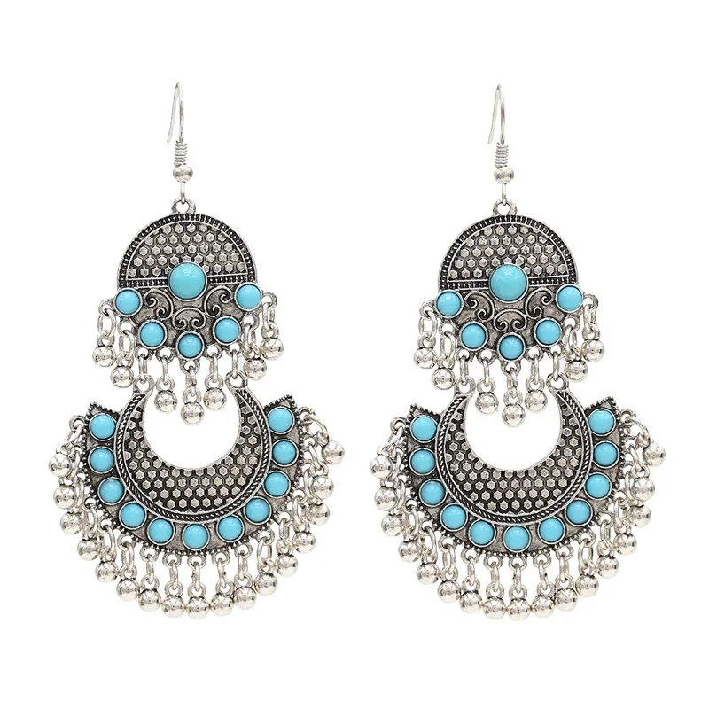 4777SBL Gypsy Boho Племенной кисточкой Воротник Биб массивное ожерелье-Чокер ожерелья массивные серьги наборы для Для женщин Индия афганских Турции ювелирные изделия из египта - Окраска металла: 4777SBL
