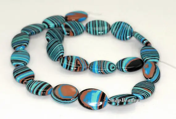 Matrix Turquoise Gemstone Blue Stripe Oval 14x10mm Loose Beads 7 inch Half Strand (90145180-215) | Украшения и аксессуары