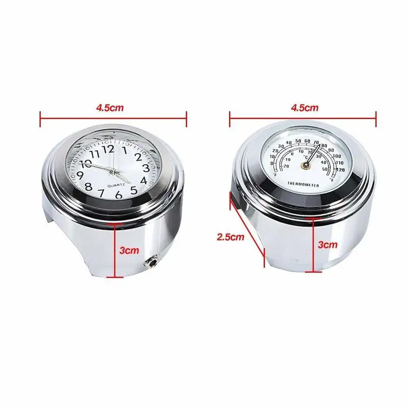 7/8&quot 1&quot Motorcycle Handlebar Dial Clock &amp Thermometor Waterproof Glossy for Cruiser Chopper(Pack of 2) | Автомобили и