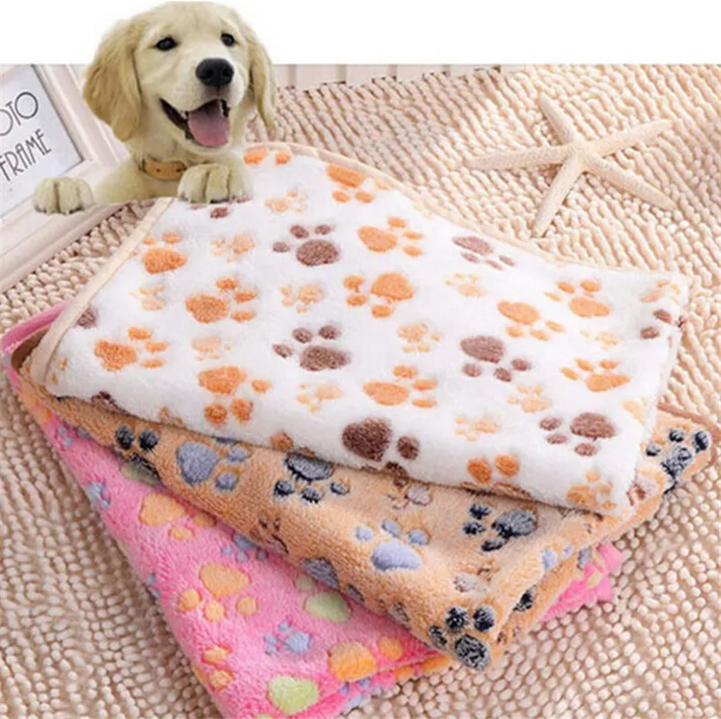 

fine joy 75*50cm 100*75cm Pet Bed Mat Soft Fleece Warm Blanket Pet Cat Dog Sleeping Mats Paw Printing Puppy Teddy Bed Mats