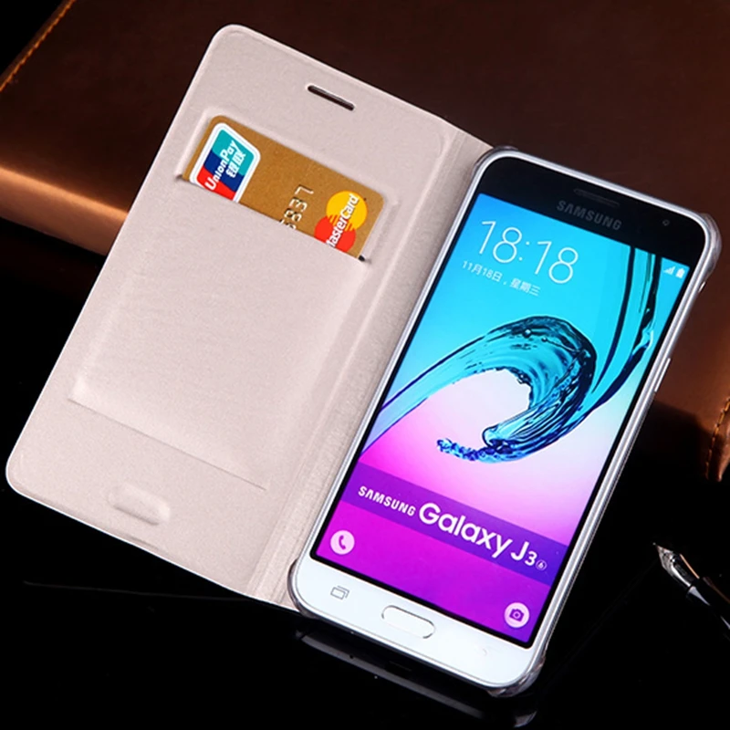 Тонкий кожаный чехол кошелек с откидной крышкой и держателем для карт телефона