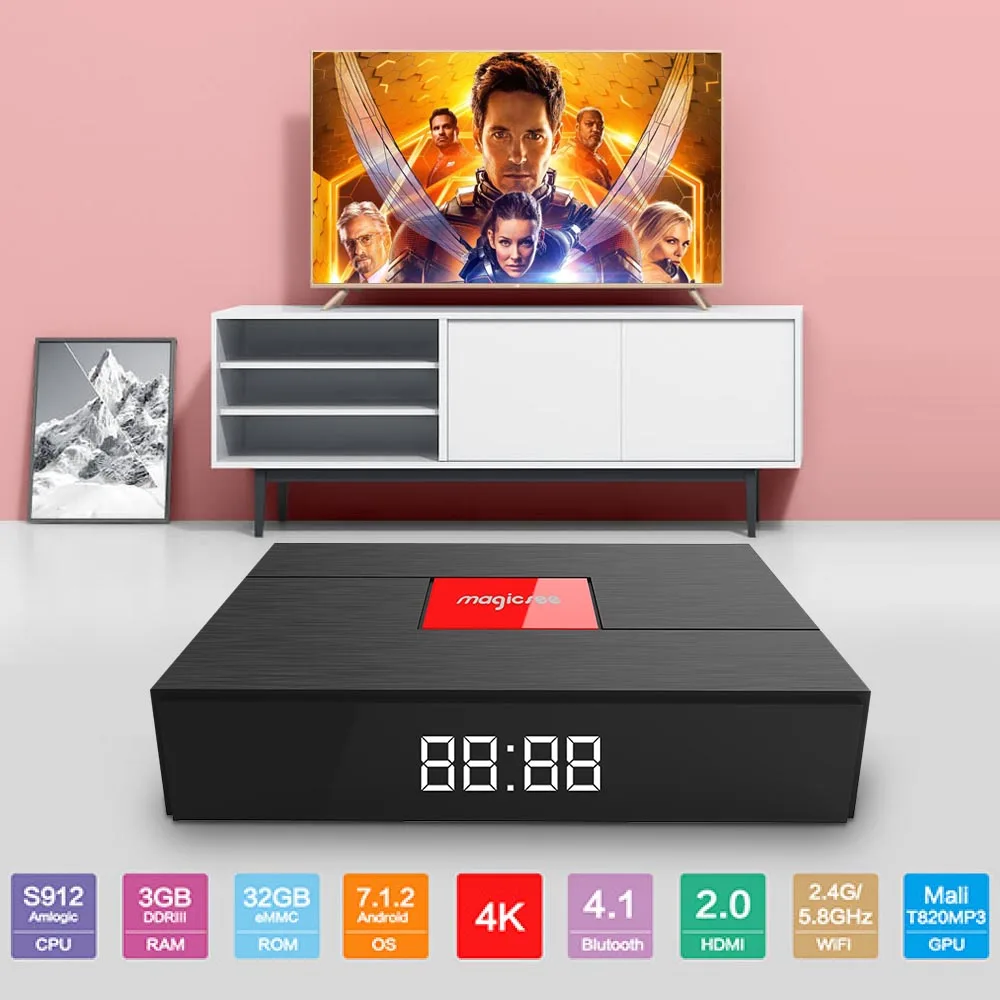Magicsee C400 плюс Amlogic S912 Восьмиядерный ТВ коробка 3 + 32 ГБ Android 4 К Smart DVB S2 T2 кабель