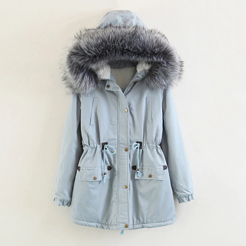 Зимнее новое длинное женское хлопковое пальто из овечьей шкуры с капюшоном и