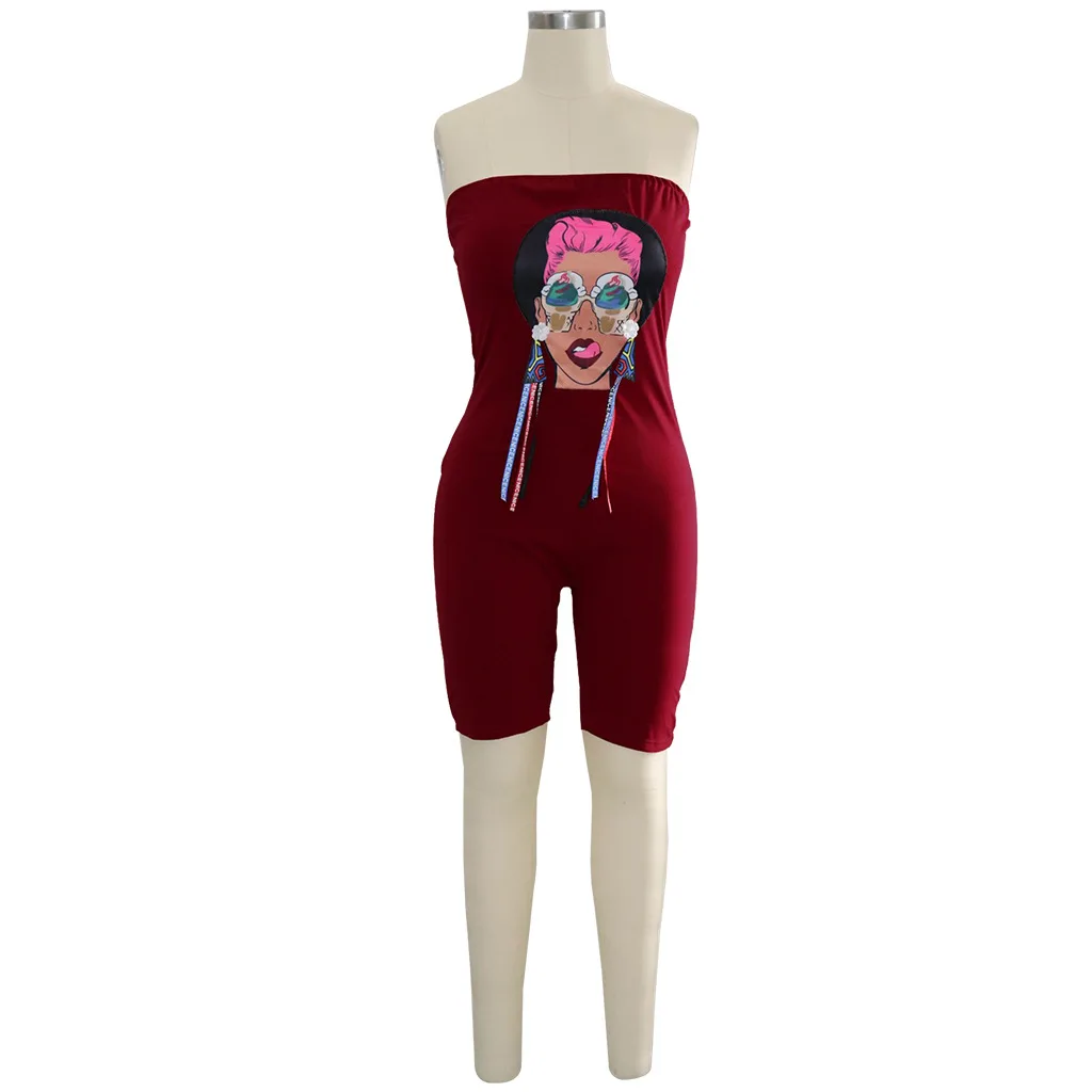 IMYSEN Летняя мода без бретелек Обёрточная бумага Playsuit Для женщин мультфильм шик
