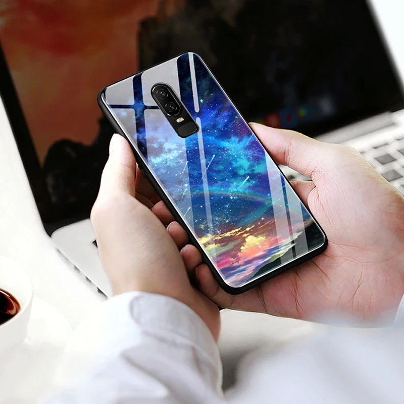 CHYI pattern case For oneplus 6 glass back cover Explosion-proof tempered full coverage shockproof one plus | Мобильные телефоны и