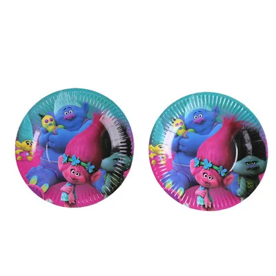 10PCS plate OUSSIRRO/Новые Вечерние принадлежности для детей с изображением троллей, на день рождения, для украшения посуды, чашки и флага, вечерние бумажные инструменты, набор - Цвет: 10PCS plate