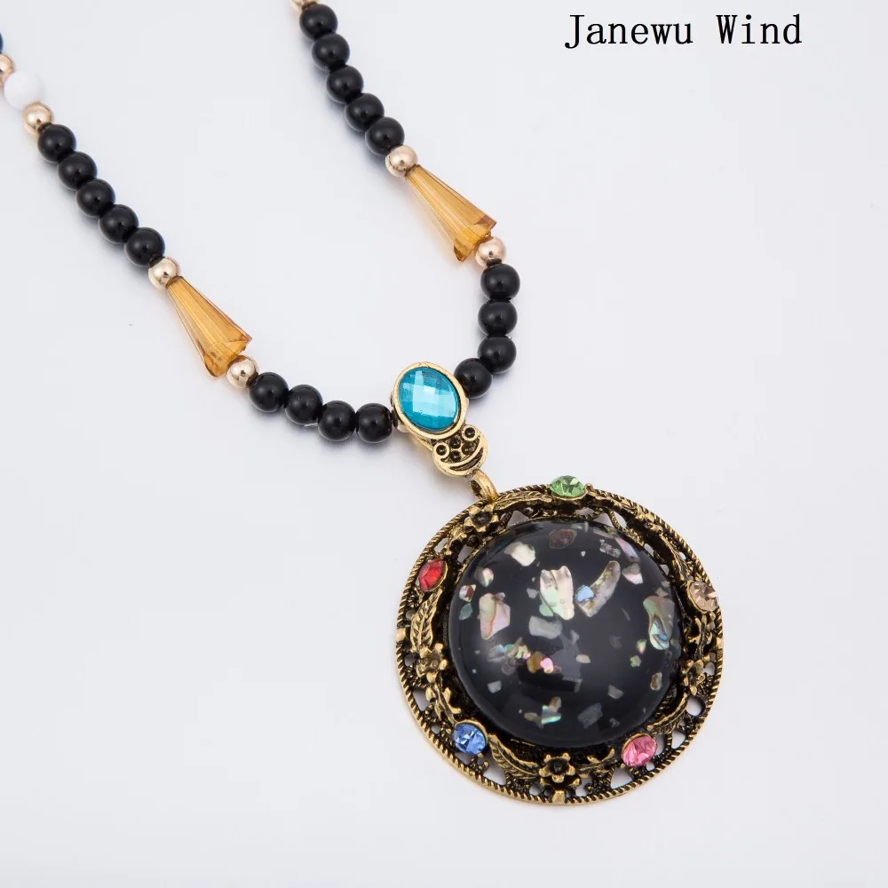 Janewu Ветер Ретро стиль черное облако камень кристалл круглый кулон ожерелье