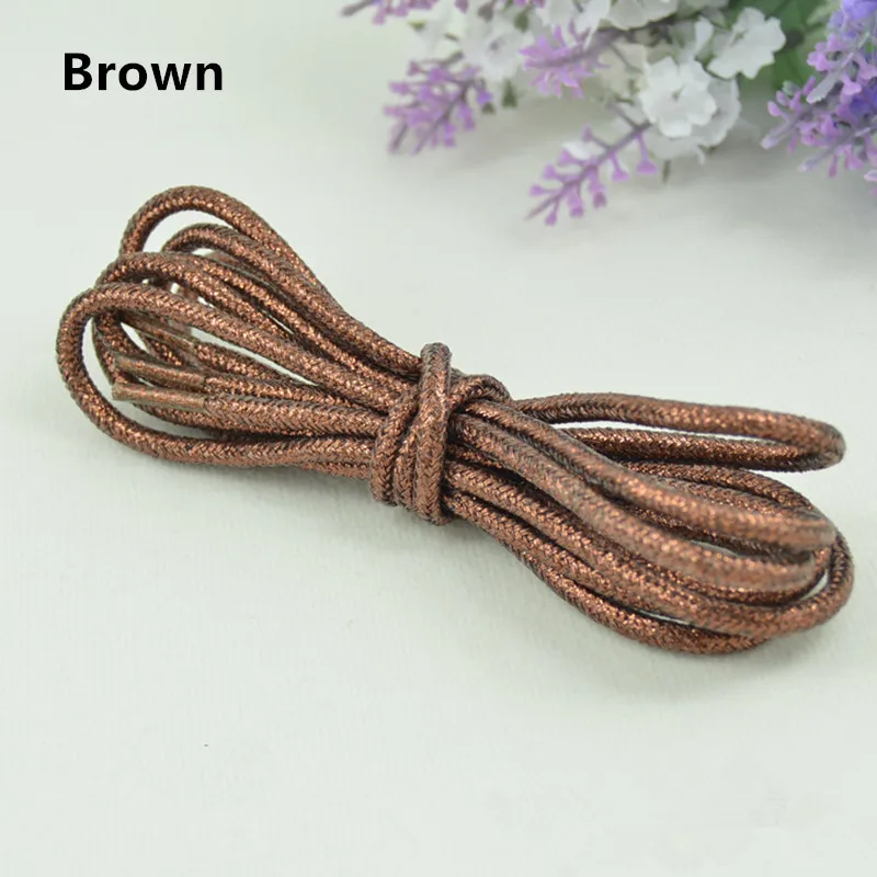 Brown Блестящие золотые и серебряные яркие круглые шнурки 15 цветов 113 см кроссовки спортивная обувь шнурки - Цвет: Brown