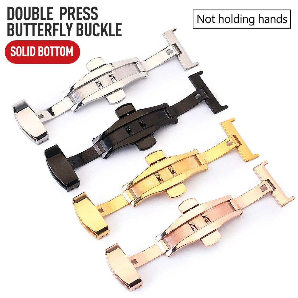 

10,12,14,16,18,20,22,24mm Band Gold Black Double Press Stainless Steel Butterfly Buckle For Top Leather Strap Buckle Accessories