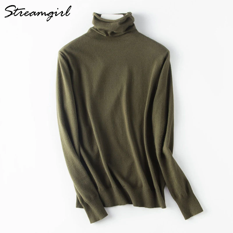 Olive green Женские свитера с высоким воротом размера плюс, женский кашемировый свитер, женский джемпер, женские свитера,, зимний теплый вязаный свитер, новинка - Цвет: Olive green