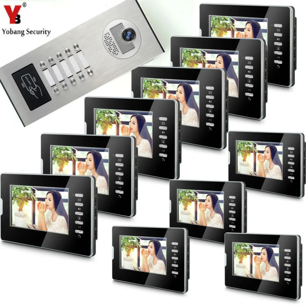 YobangSecurity 10 Unit Apartment 7-Inch Video Intercom Home Door Phone Doorbell RfID Access Control System. | Безопасность и