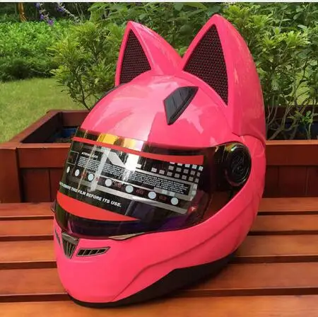 

Cat ears motorcycle helmet men's personality cool full face helmet locomotive anti-fog ladies cat ears pink helmet