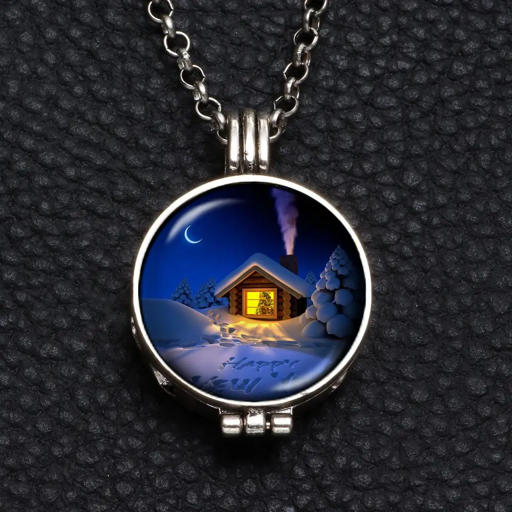 Аромат духов кулон Цепочки и ожерелья с пеной 25 мм Стекло Талисманы снег дом