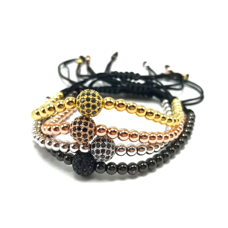 10 pcsTop Brand Fashion Men Women CZ Jewelry 8mm Gold Micro Pave Setting Black Braiding Macrame Bracelet | Украшения и аксессуары