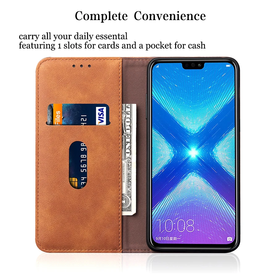 Магнитный флип чехол для Huawei Honor 8x 7a 10 V20 P Роскошный Ретро кожаный кошелек с