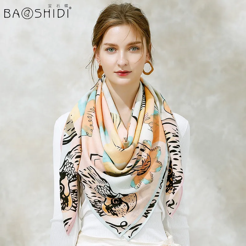 [BAOSHIDI] Модный женский шерстяной шарф, теплый мягкий зимний шарф-одеяло, бесконечная Женская шаль, роскошный бренд, натуральная шерстяная ткань - Цвет: 2111170401