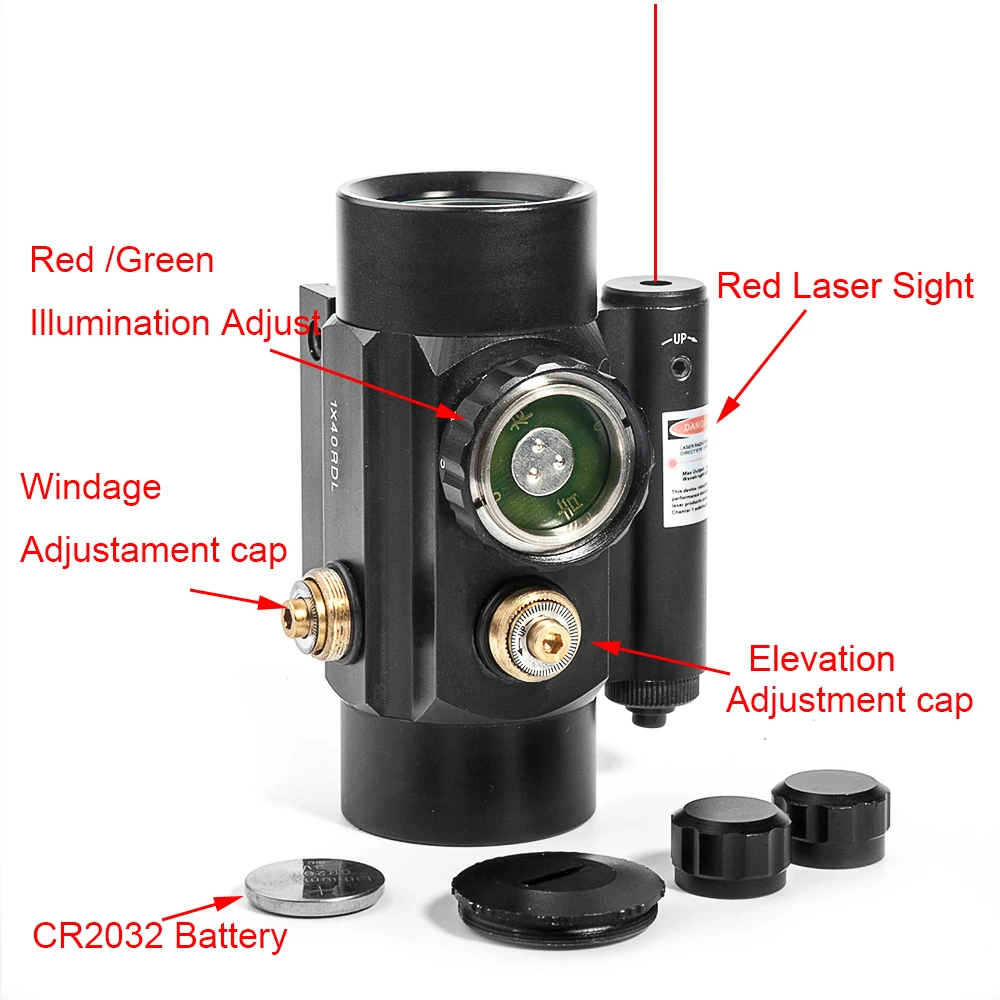Тактический фонарь 1X40 Red Dot Коллиматорный прицел Красная охотничий прицел с Красный лазерный прицел комбинированный прицел пригодный 11/20 мм ласточкин хвост Airsoft Red Dot