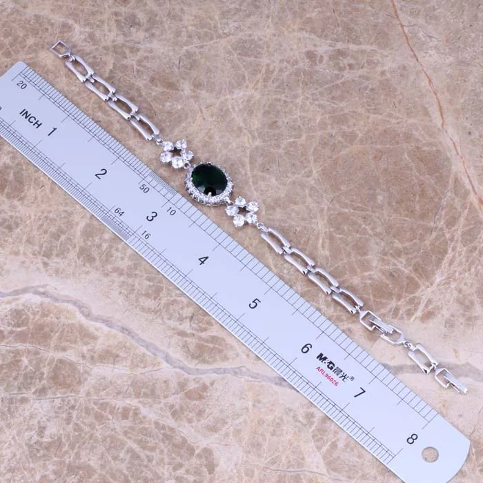 Небесно зеленый/белый кубический цирконий посеребренный браслет цепочка 7 8