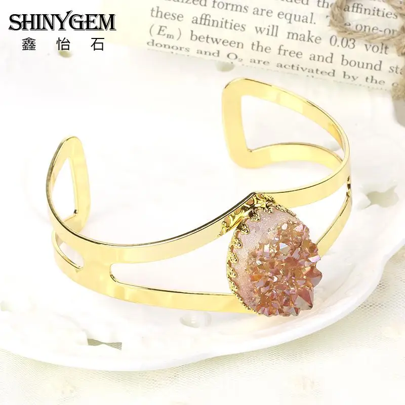 Новое поступление Браслеты Boho браслеты Золотое покрытие с Druzy натуральный камень