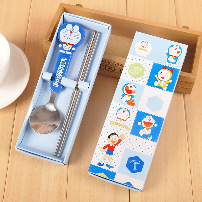 1set Gift Boxes of Doraemon Cat Spoon Chopsticks Tableware Set Wedding In Return Gifts Small Party Supplies 2143WG | Дом и сад