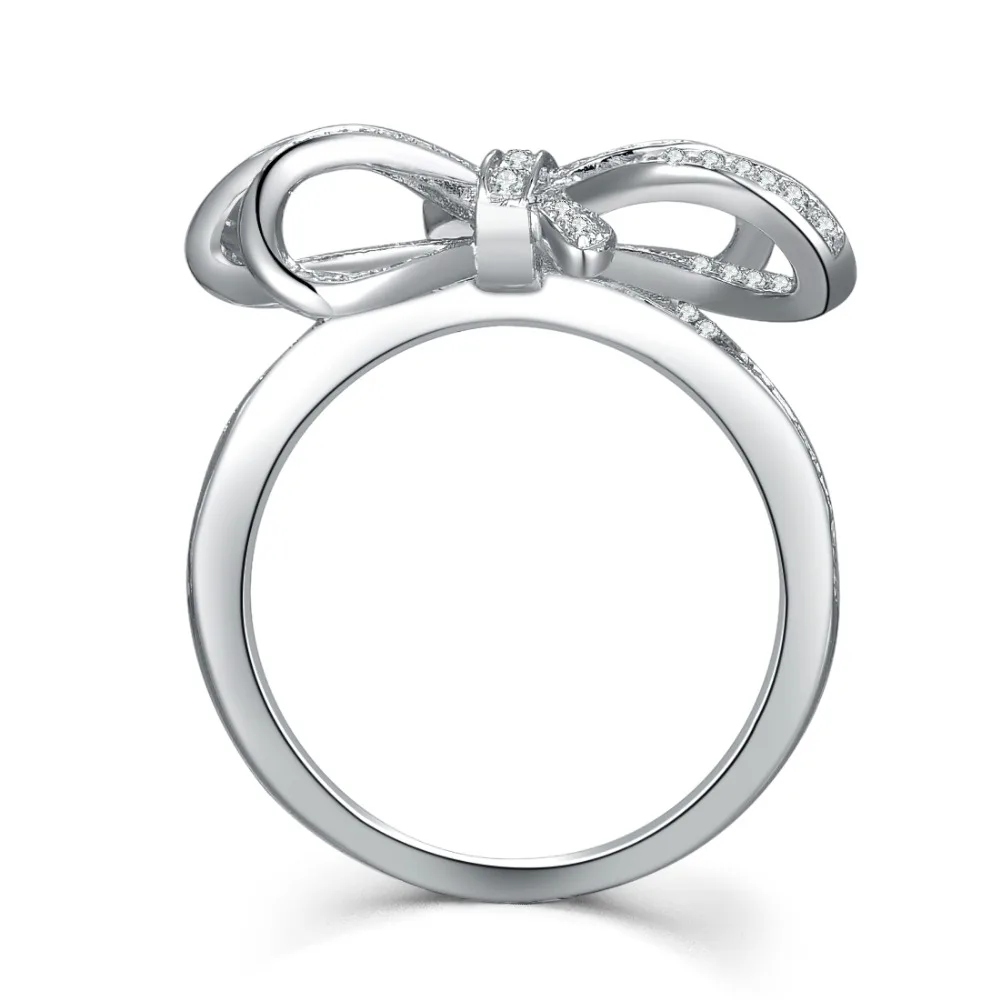 

Luxury Ring PT950 Engraved Lovely Sterling Silver Butterfly Wedding Tail Ring for Women Engagement Jewelry 18K White Gold Plated