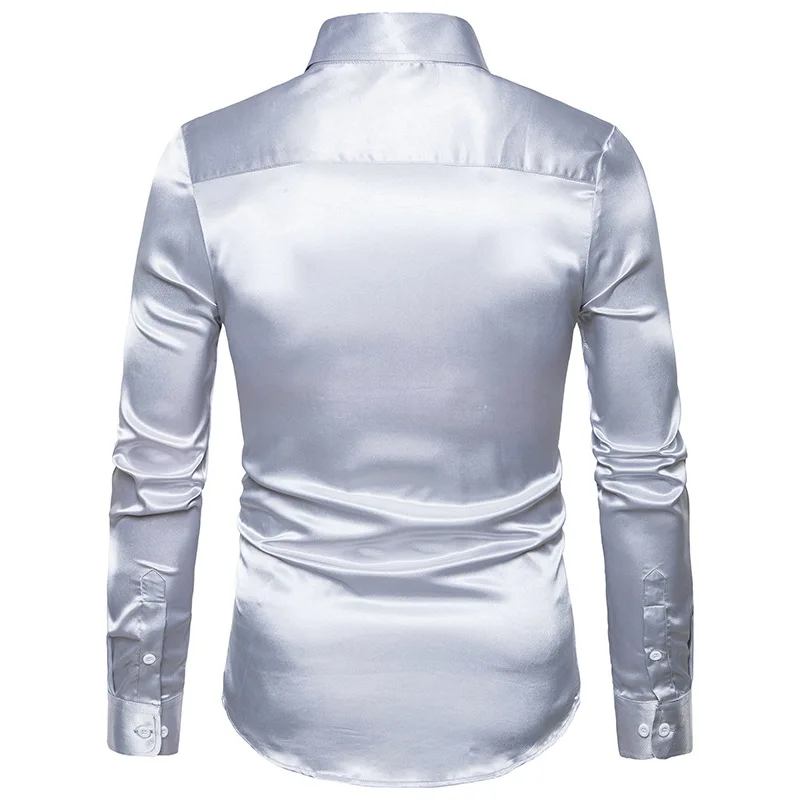 Новая золотая шелковая атласная рубашка для мужчин Chemise Homme 2018 модная мужская