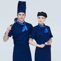 chef costume hotel workwear for men food chef kitchen jacket blue shirt short sleeve restaurant uniform chef jacket women